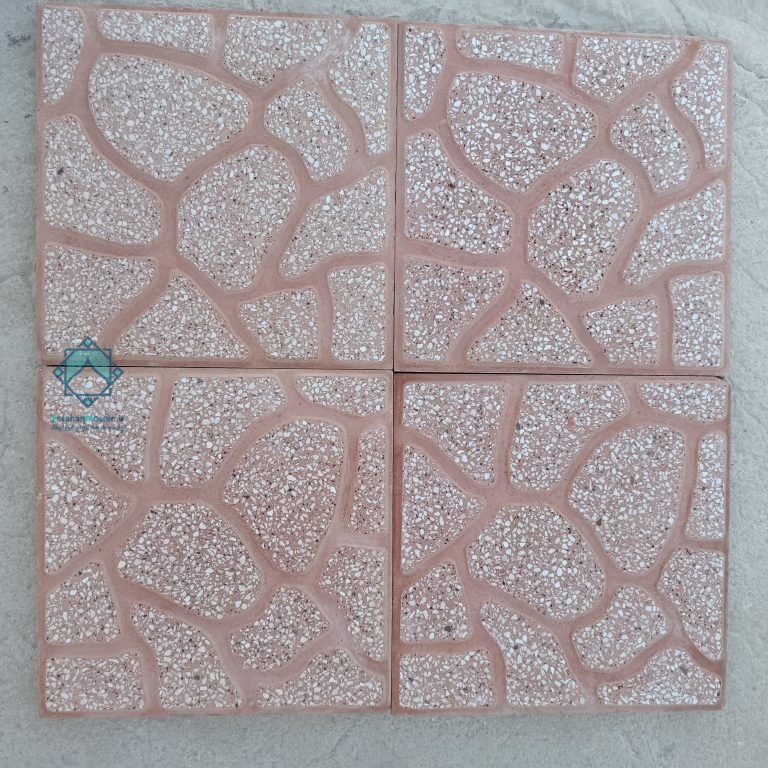 موزاییک حیاطی پلنگی زمینه قرمز – سنگ سفید مشکی